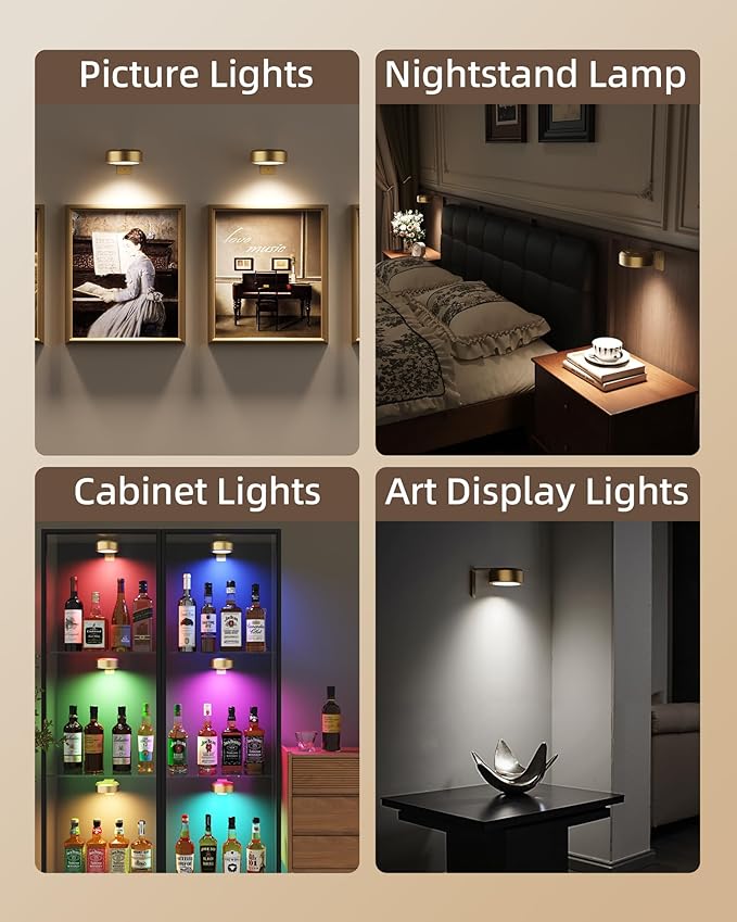 EZVALO Picture Lights for Wall, 2000mAh Rechargeable Battery Magnetic Poster Lights with 3 Color Temps & 12 RGB, Remote Dimmable Timer Painting Light, Wall Decor Light for Art Display, Frame (3 Pack)