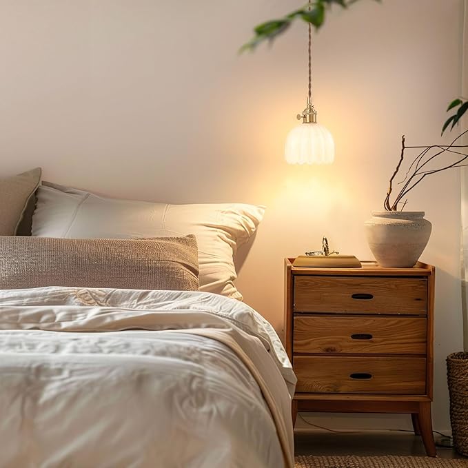 Mini Pendant Light with White Tulip Glass Lmapshade, Brass Vintage Pendant Light Adjustable Hanging Light for Kitchen Island Dining Room Hallway