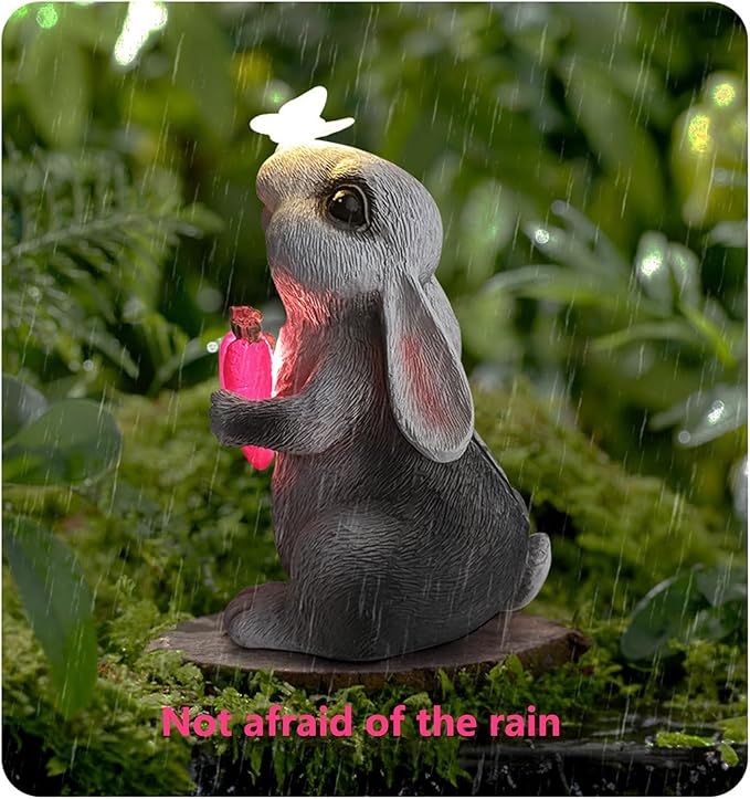 Easter Decoration Bummy Lamp for Table Top Decor Solar Light Animal Statue for Garden Art Home Decor Cute Rabbit Carrot Ornament Party Gift