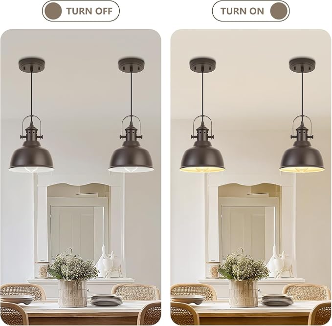 Farmhouse Small Pendant Lights, Oil Rubbed Bronze Pendant Lighting for Kitchen Island, lndustrial Adjustable Height Hanging Light for Barn, Dining Room, 2 Pack