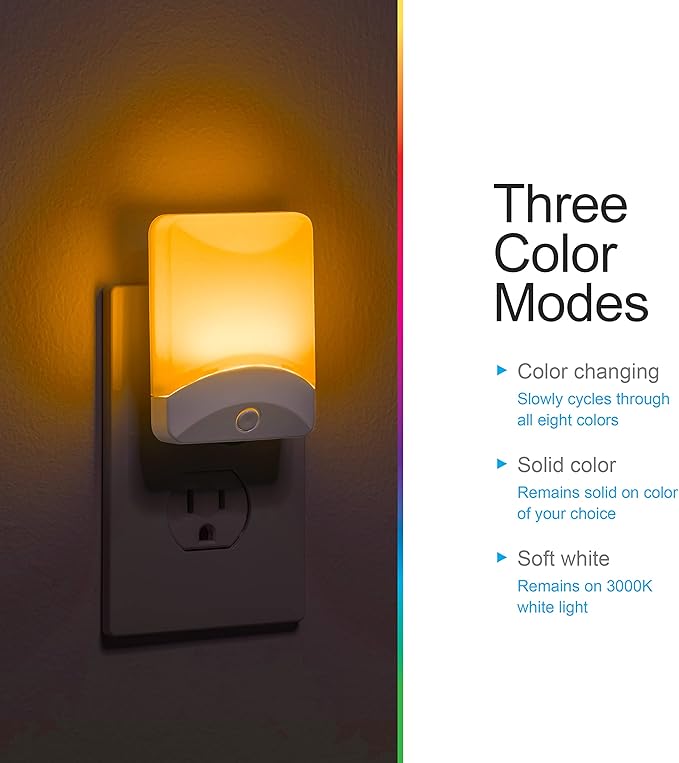 GE Color Changing LED Night Light for Kids, Dusk to Dawn Sensor, Home Decor Apartment Essentials, Wall Lights for Bedroom, Ambient Lighting, Nightlights Plug in, 1 Pack, 34693