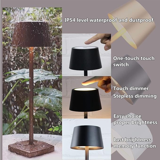 Desk lamp, Rechargeable Table lamp, Cordless, LED, Dimmable, Aluminum, Suitable for Indoor and Outdoor Lighting (Gold)