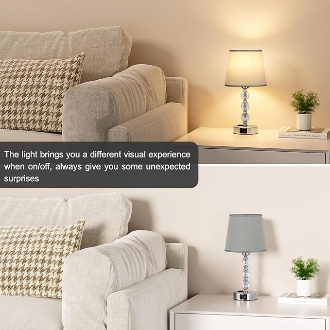 Acaxin Crystal Table Lamp Set of 2 for Bedroom/Living Room, 14.6in (Gray)