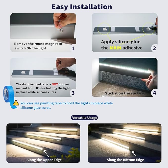 Solar Step Lights for Outside, 33 Focused-Beam High-Brightness LEDs, Waterproof Aluminum Outdoor Stair Light for Risers, Curbsides, Poolsides, Planter Edges (Warm White, 12Pack)