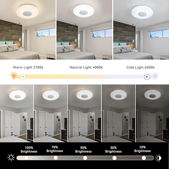 LED Ceiling Light Fixture,with Bluetooth Speaker,15.15 Inch 40W, 2700K-6500K Dimmable Music Lamp,RGB Color Changing Light with Remote Control,for bedrooms, Living Rooms,-ASALL001-40