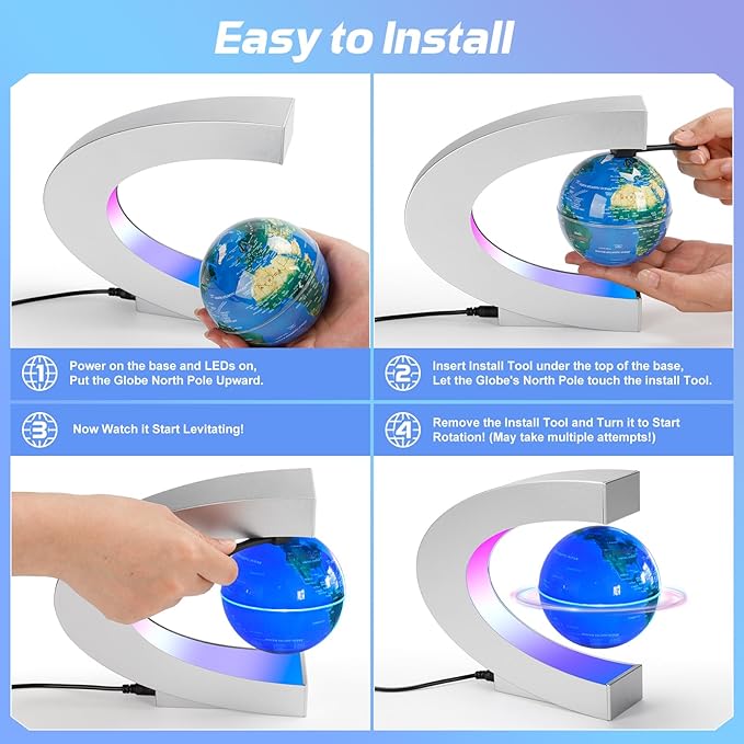 Magnetic Levitating Floating Globe with 7 Colored Lamp, Cool Tech Gadgets Gifts World Globe for Men Father, Birthday Gifts Office Home Desk Decor Display Frame
