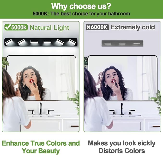 3000LM LED Modern Bathroom Vanity Light Fixtures, 360° Rotate Acrylic Matte Black Vanity Lights for Bathroom, Modern Wall Lighting Fixtures Over Mirror Kitchen Living Room (Natural White Light 5000K)