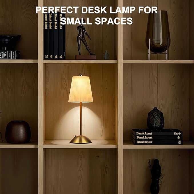 FRIDEKO HOME Rechargeable Table Lamp Gold - Cordless Battery Operated Lamp, Fabric Shade Desk Lamp, Wireless Lamp for Decor Bedroom Dining Table Counter (1pcs-Hard Fabric-LED-11.65in)