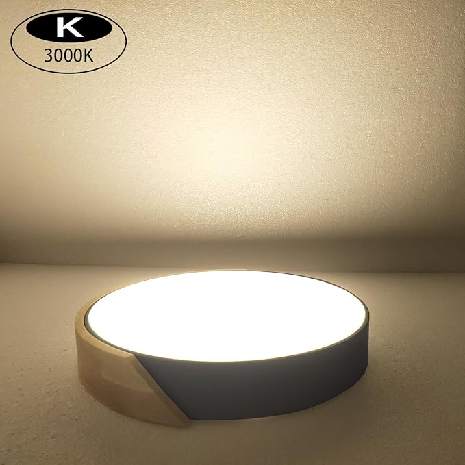 LED Ceiling Lights, 12 Inch Black Modern Flush Mount Lighting Fixture,Round Shaped Wood Ceiling Lighting,30W,3000K Warm Light