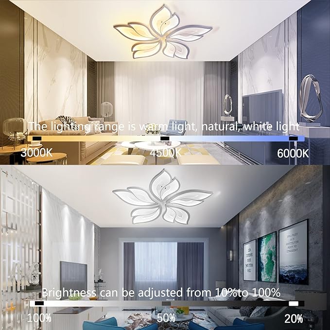 Modern Ceiling Light with Remote Control and APP, 40-80W 24.4” Dimmable LED Chandelier Flush Mount Ceiling Lights, Acrylic Leaf Flower Ceiling Lamp Fixture for Living Room Dining Room Bedroom