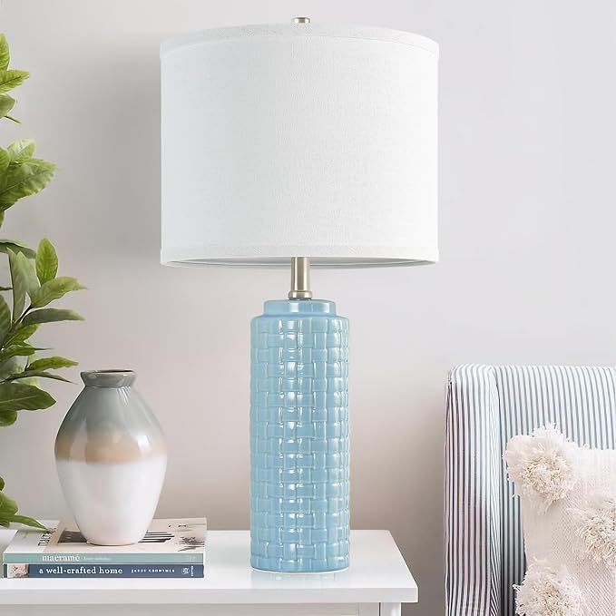 Luvkczc 24.8" Modern Ceramic Bedside Lamps Set of 2, 3 Color Temperature & Bulbs Included - Nightstand Lamps for Bedroom, Living Room, Office, Entryway Decor