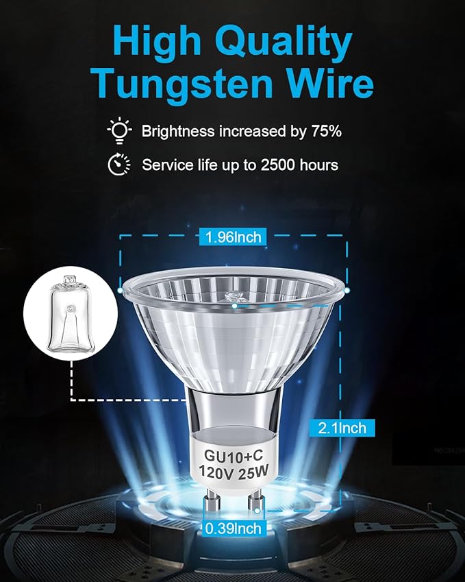 GU10 Halogen Light Bulbs for Candle Warmer Lamp, Dimmable MR16 120V 25W Bulbsfor Track and Range Hood, Warm White