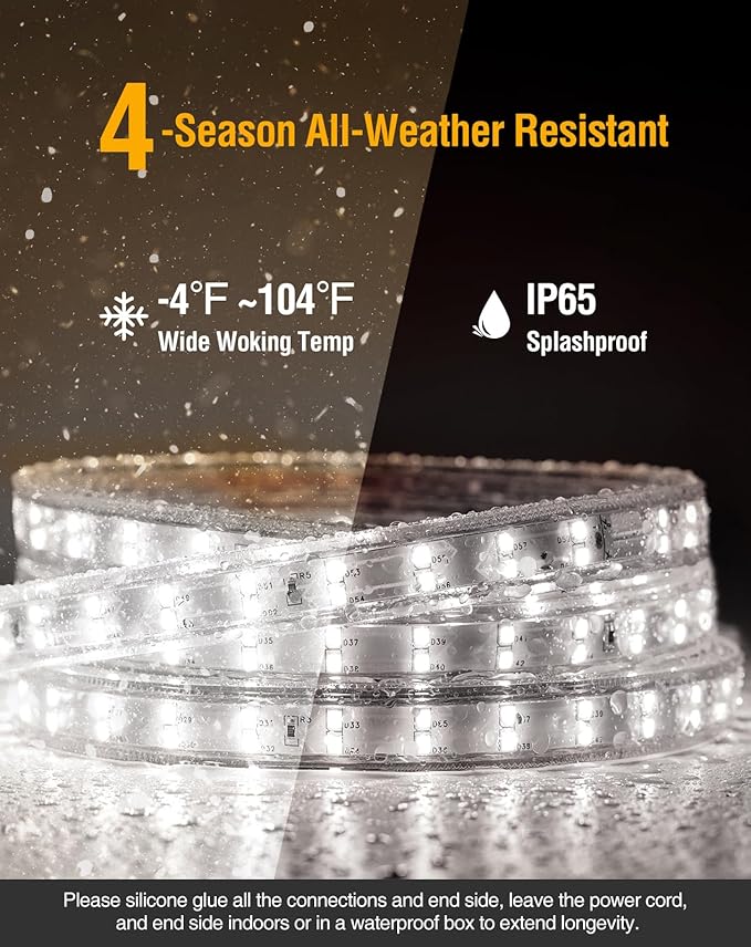 Shine Decor Plus LED Strip Lights AC 120V, Connectable Double Row Bright Rope Light, ETL IP65 Waterproof & Weather-Resistant for Accent Lighting, 7x17mm, 6000K Cool White, 32FT
