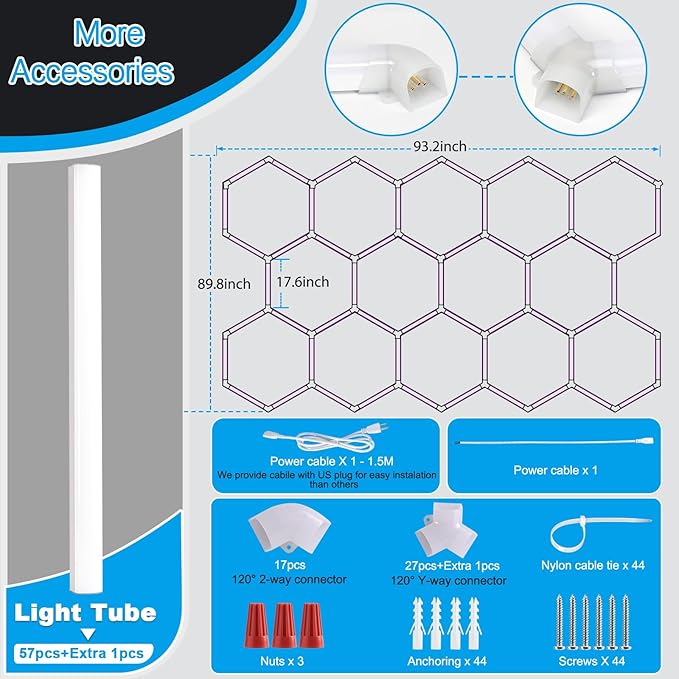 Hexagon LED Garage Light: Super Bright 64500LM Honeycomb Garage Light, 14 Hex DIY Hexagon Led Lights for Gym Basement Hair Salon
