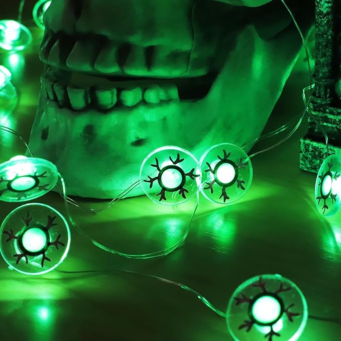 Halloween Decorations Fairy Lights Green Eysball, 30 LED Copper String Lights with Remote Control Battery Operated for Cosplay Party Supplies, Gothic Halloween Decor