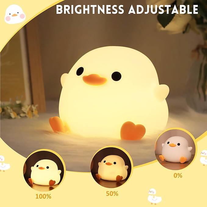 DoDo Duck Night Light, Duck LED Night Light, Nursery Silicone Bedside Touch Lamp for Home Bedroom Decor, Rechargeable Dimmable USB Timer, Birthday Easter Xmas Gifts for Kid Baby Teen