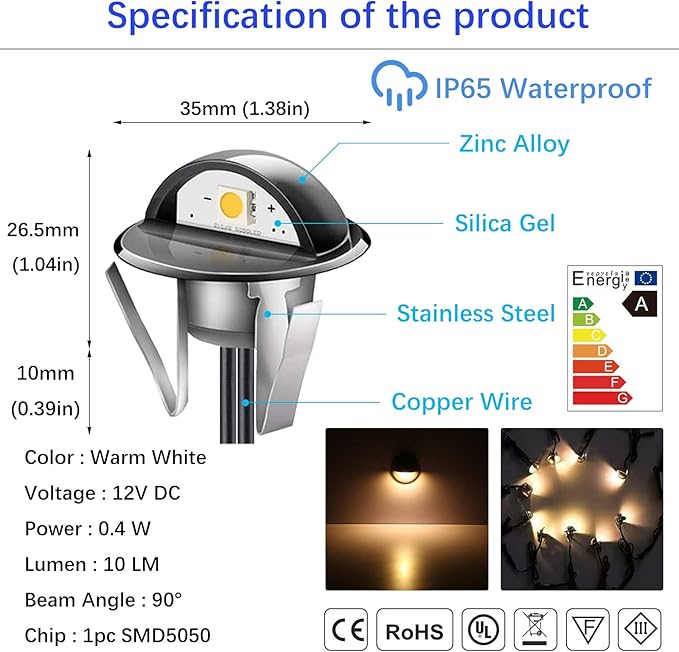 LED Outdoor Deck Lights with Photocell, Φ1.38in Warm White 20 Pack Black, Low Voltage 12 Volt DC IP65 Waterproof, Electric Wired Recessed Stair Step Riser Mini Under Landscape Lighting for Yard