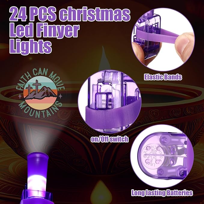 Tuanse 24 Pcs Jesus Christian Finger Lights Gifts Bulk for Kids Easter Religious Glow in The Dark Finger Lights Religious Birthday Party Favors Supplies Jesus Church Sunday School Gifts