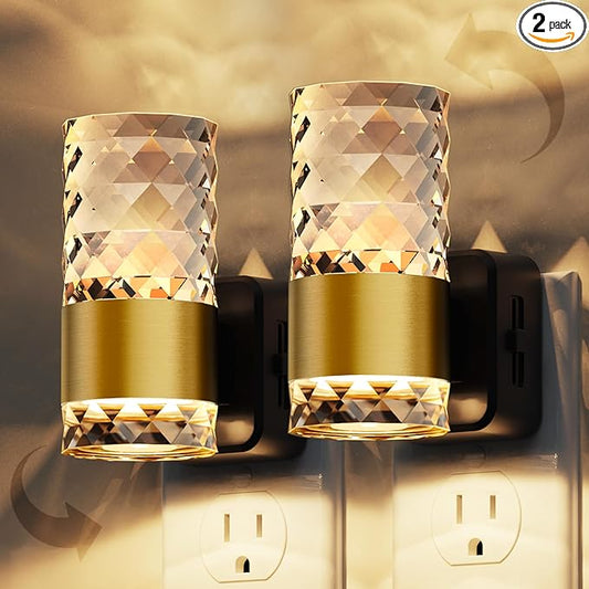 L LOHAS LED Night Light, Modern Night Lights Plug into Wall, 2 Pack 3000K Soft Warm 0-100LM Adjustable Nightlights,Automatic Nightlights Plug in with Dusk to Dawn Sensor for Room Bathroom Hallway