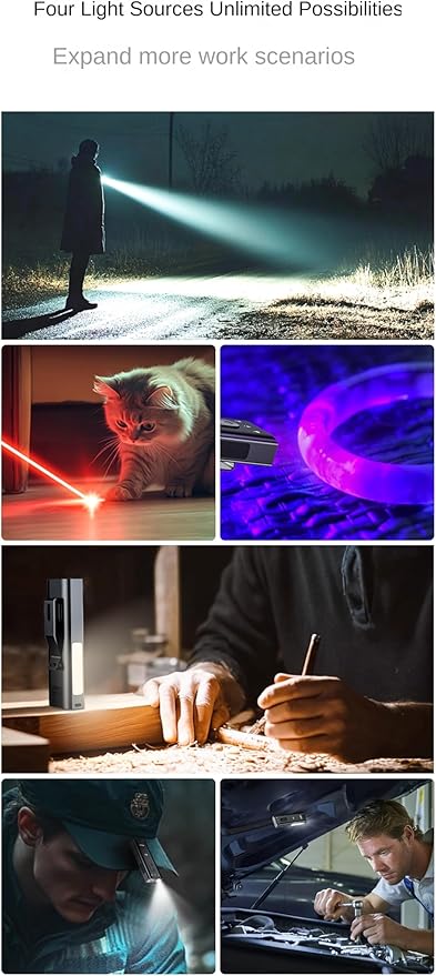 K3 EDC Flashlight with White Beam, Red Beam & 365nm UV, RGB Ambient Side Light, Magnetic Side, Built-in Electric Lighter, Rechargeable Compact Torch with Lanyard for Outdoor & Emergency