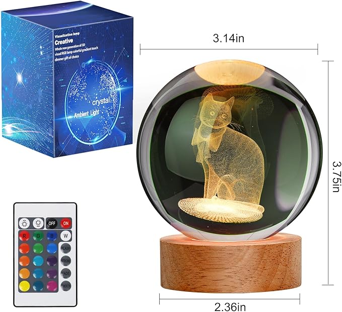 Large 3D Cat Night Light, 16 Color Changing with Remote Control for Bedroom Decor, Ideal Cat Gifts