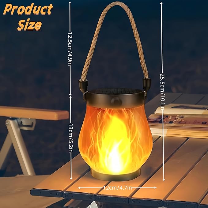 Dancing Flame Solar Lantern Outdoor Lights, Flickering Flame Hanging Lanterns with Magic Flames, Dual Charging (Solar & USB), Waterproof for Garden, Patio, Yard, Pathway (1 PCS)