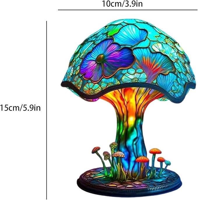 Painting Mushroom Table Lamp,5.9 Inch High Stain Plant Series Night Light, Bohemian Resin Mushroom Decoration Bedside Lamp Bedroom Living Room Home Office Decoration Gifts (15CM)