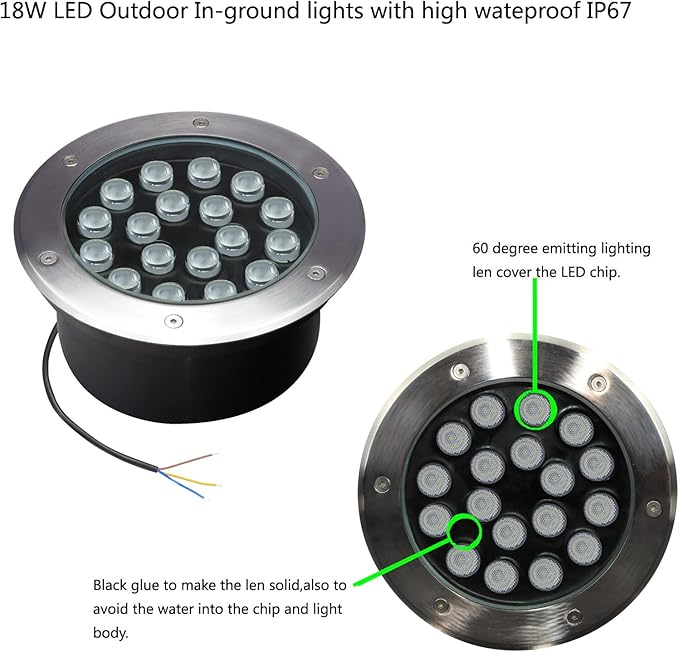 18W Outdoor Ground Lights,Diameter 8 inches,Waterproof IP67 Landscape Light,Warm White 3000K,High Voltage 110V 120V Pathway Lighting for Well,Walkway,Sidewalk,Garden,Yard,Deck,Pack of 4