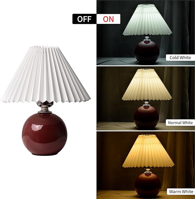 Korean Pleated Table Lamp Ins DIY Ceramic Table Lamps for Living Room Home Deco Cute Lamp with Tricolor Led Bulb Beside Lamp…