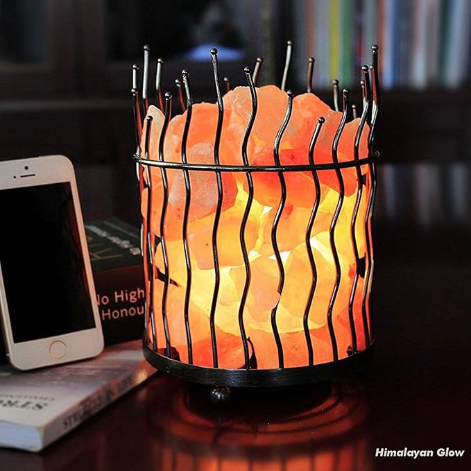 Himalayan Glow Pillar Style Basket Lamps, Pure Himalayan Salt Basket Night Lamp with Salt Chunks, Light Bulb and Dimmable Switch (2-Pack)
