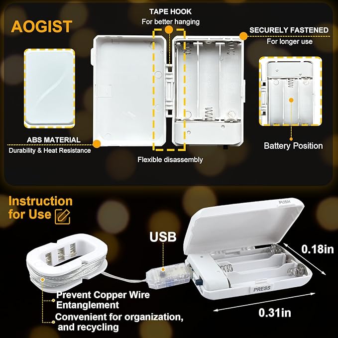 Aogist 2-Pack 50LED Fairy Lights 16ft Dual Power(USB/Battery) with Remote & Timer,8 Modes Flexible Copper Wire Waterproof String Lights for Outdoor Christmas Wedding Bedroom Party Decor,Warm White