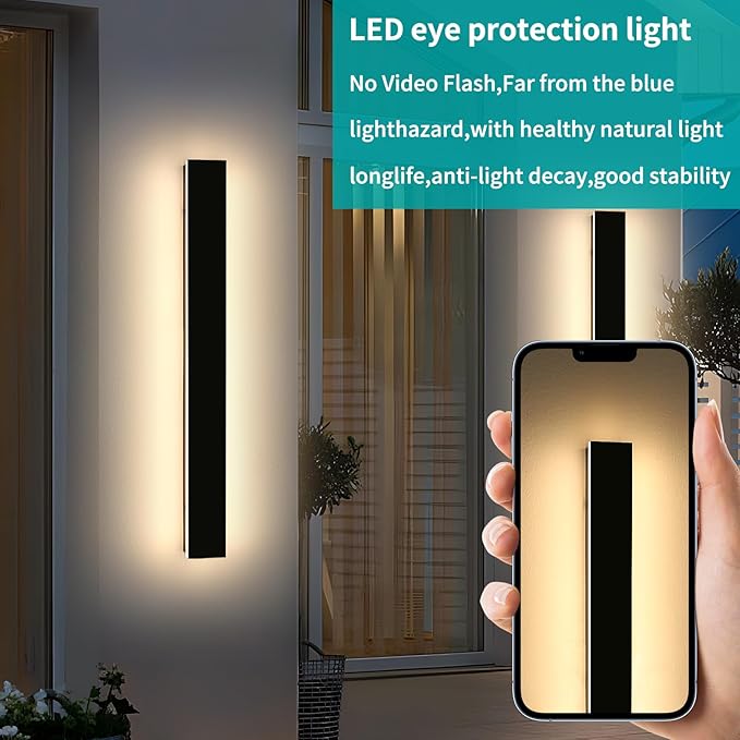 Mikeru 2 Pack 39.3inch Modern Outdoor Wall Sconce, 3000K/4500K/6000K 3 Color Temperature LED Exterior Light Fixtures, Modern Long Porch Lights Wall Sconce for Garage, Doorway, Porch, Patio