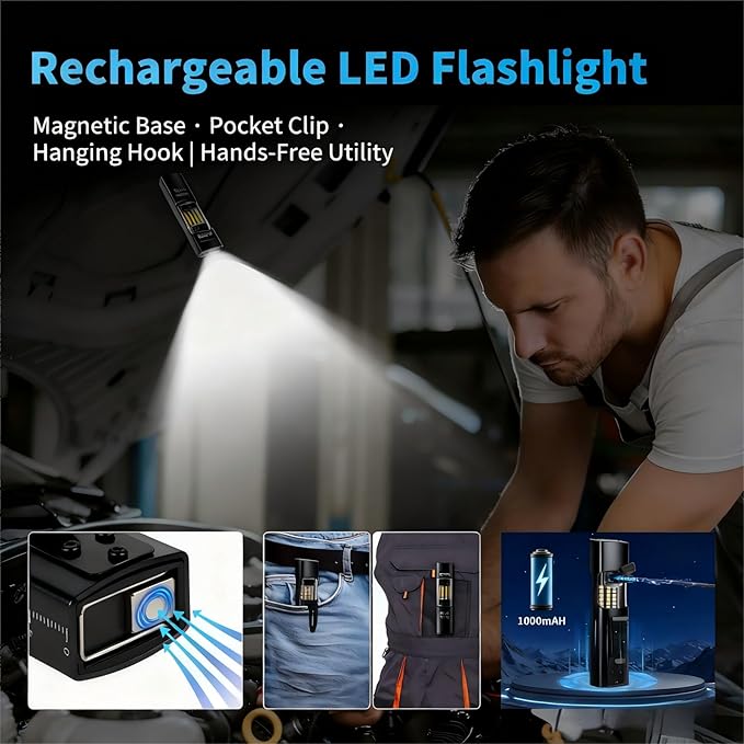 365nm UV Flashlight EDC Flashlight Rechargeable with RGB, Mini Magnetic LED Flashlight Small Blcak Light Pocket Flashlight with Mode Memory Function for Travel, emergency, Pet Urine Detection