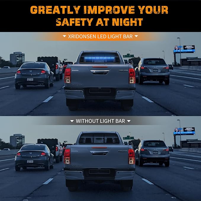 XRIDONSEN 35 inch Traffic Advisor Light Bar 48 LED Blue Emergency Lights Safety Flashing Warning Strobe Lights Front/Rear Window w/Display Controller for Police Firefighter Ambulance Vehicles Trucks