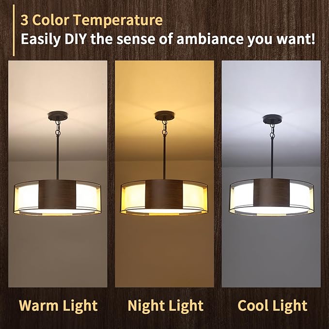 19.7'' Farmhouse Drum Chandeliers for Dining Room, 4 Light 2-Layer Shade Chandelier Large Round Pendant Light Fixtures, Modern Light Fixture for Dining Room Kitchen Island Living Room Bedroom