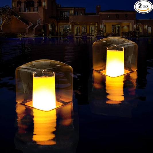 Floating Pool Lights, Solar Flame Pool Lights Waterproof, Square Pool Light, Glow in The Dark Light Up Swimming Pools Accessories,Floating Solar Light for Pools Pond Outdoor-2PCS