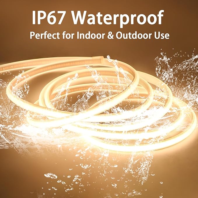 COB Led Strip Lights Waterproof IP67 AC 110V 120V Light Stip 3.28 ft Cuttable LED Rope Lights 320LEDs 3000K Warm White Super Bright with US Plug for Bedroom Ceiling Kitchen Under Cabinet Closet