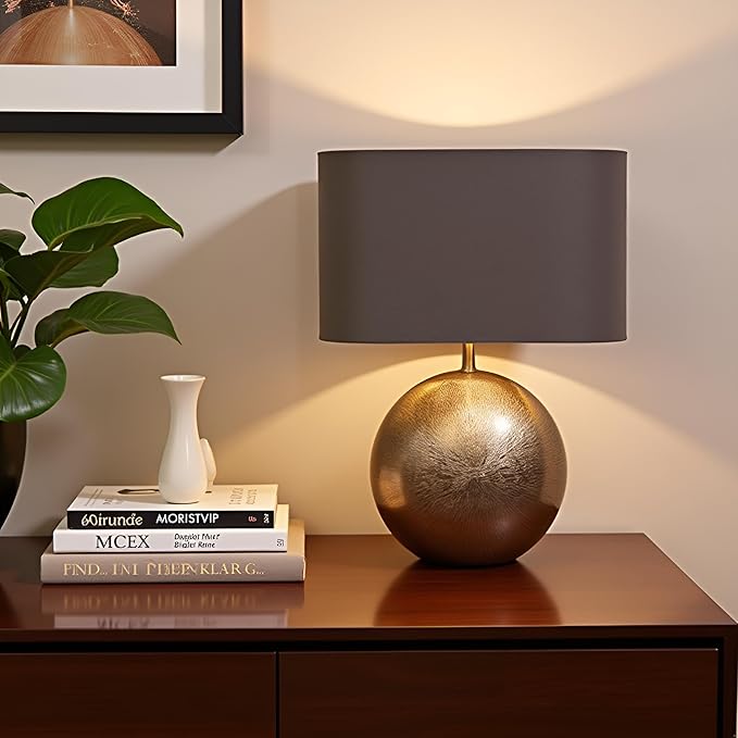 Cruiser’s Caché 19" Modern Metal Table Lamp, Antique Gold Finish with Handloomed Dark Khaki Rectangular Lampshade