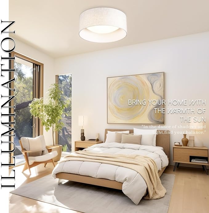 Hamilyeah Flush Mount Ceiling Light Fixture 10 inch, 15W LED Ceiling Light with Fabric Shade, Modern Hallway Lighting Fixtures Ceiling Mount, Drum Bedroom Lights for Ceiling 3CCT