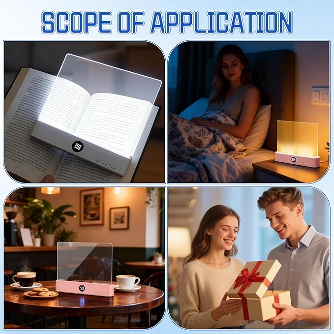 Flat Book Light, Rechargeable Clear LED Flat Reading Light with 3 Colors & Timer, Dimmable Panel Plate Book Lamp Full Page Light, Eye Protection, Book Lights for Reading at Night (Pink)