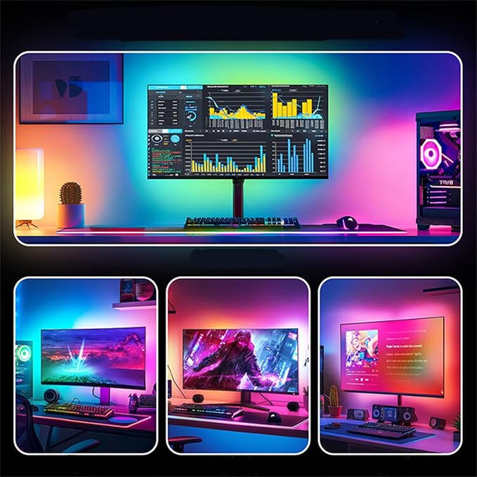 Monitor LED Backlights, RGB Screen Desk Light PC, Computer Light Bar Behind Monitor, LEDs for Desk Gaming, USB Port, LED Strip Lights That Sync with Screen Color or Music(27 inches)