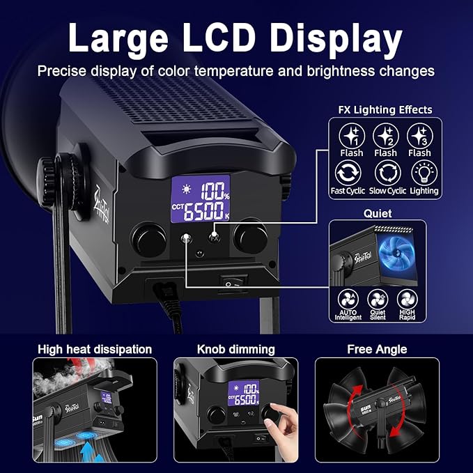 320W COB LED Video Light,Bi Color Silent Studio Lights with Bowens Mount,160000Lux/1m 2700K-6500K CRI 97+ Photography Lighting for Video Recording