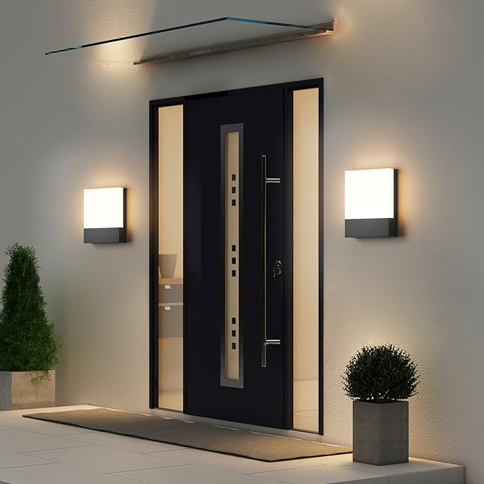4-Pack Outdoor Modern Led Wall Light,24W 3000K Porch & Patio Hardwired Wall Sconces,IP65 Waterproof Exterior Low Profile Wall Lamp for Garage Garden Front Door Entryway(Black)