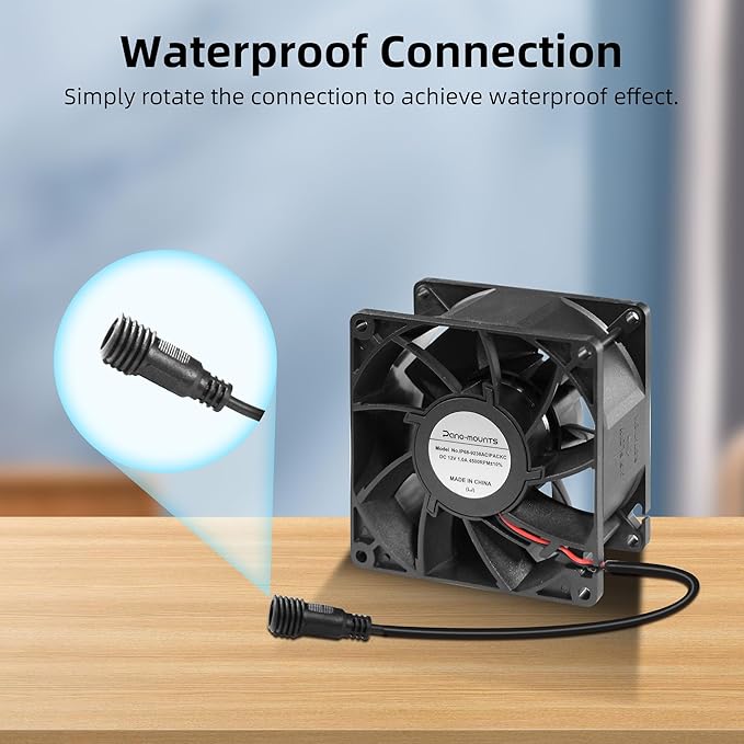 PANO-MOUNTS 92mm 3.62inch Upgraded IP68 Waterproof Dual Ball Bearing Cooling Fan -Max 4500RPM with Stepless Speed Controller for DIY Ventilation Exhaust Projects