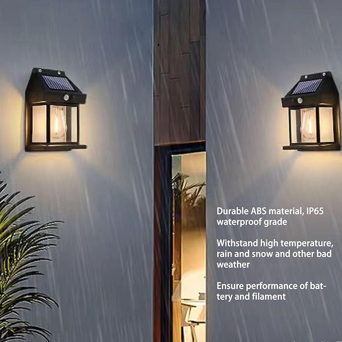 Solar Wall Lights, Sensor Interaction Lamp IP65 Exterior Lighting Fixtures for Patio Fence Garage (Black)