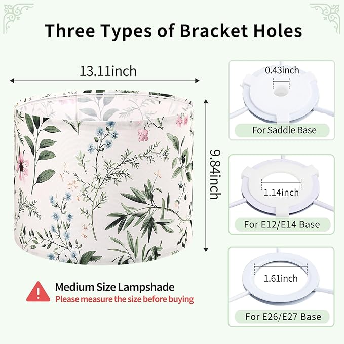 Fabric Lamp Shade, Floral&Plants Print Lamp Shades, 13" x 13" x 10" Lampshade, Lamps shades fit with Spider, Modern Farmhouse Lamp Shades for Floor Lamps,Table Lamps (1 Pack/Easy Assembly)
