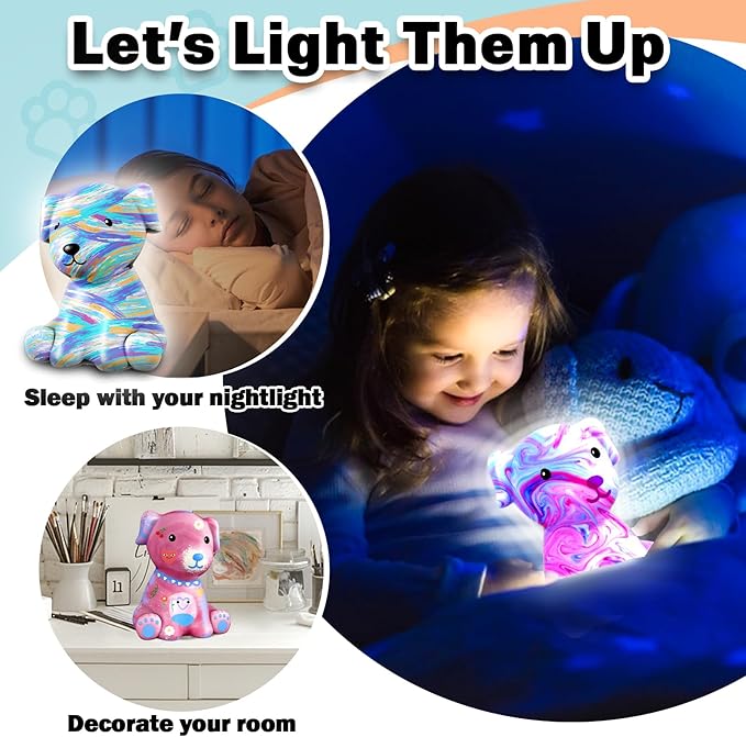 FUNZBO Paint Your Own Dog Lamp Kits - Easter Basket Stuffers, Arts and Crafts Supplies Puppy Painting for Kids Teens, DIY Night Light Dog Toy for Girls Boys Age 3 4 5 6 7 8 9 10 11 12 13 Birthday Gift