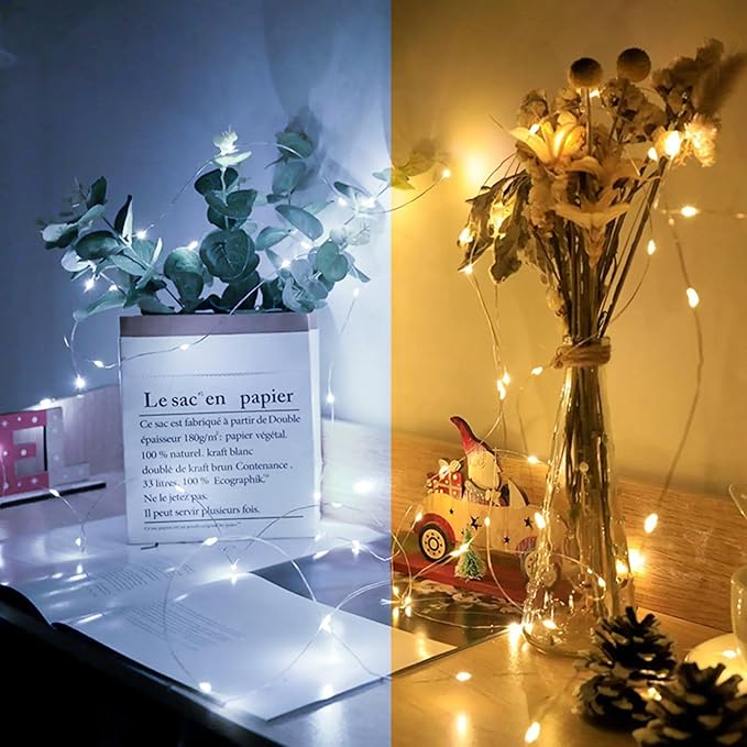 100 Pack Fairy Lights 7Ft 20 LED Twinkle String Lights 3 Modes Battery Operated Waterproof Firefly Starry for Mason Jar Party Wedding Christmas Valentines Day Table Centerpieces,Warm White+White