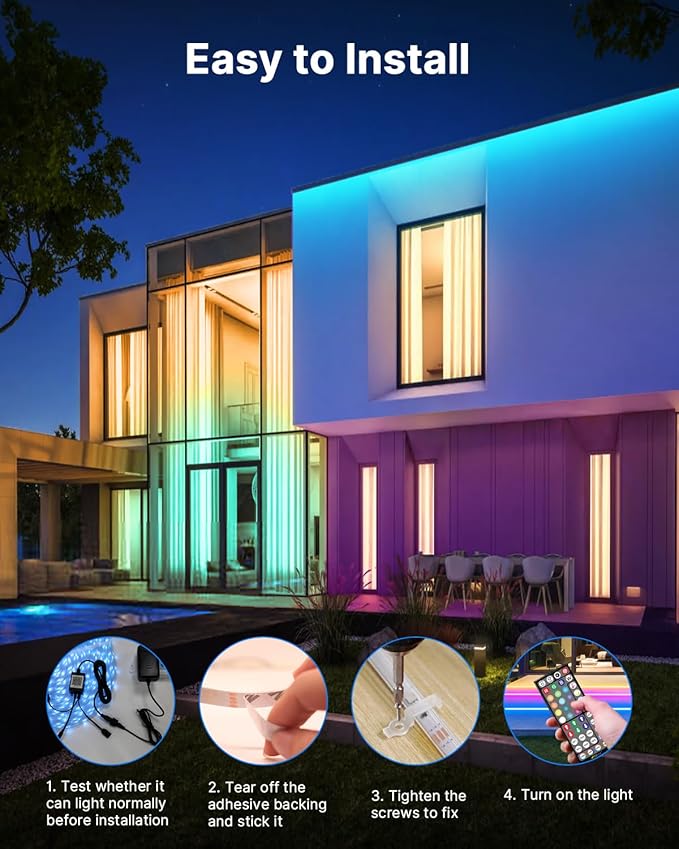 Waterproof Outdoor led Strip Lights,100ft led Lights IP65 with App Control and Remote,RGB Color Changing Waterproof Led Rope Lights for Tree,Yard,Balcony,Party and Patio