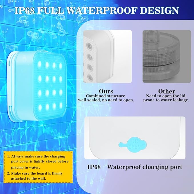 Creatrek Rechargeable Pool Lights with Remote, 16 Color Changing Submersible LED Lights, Waterproof Pool for inground, Ponds, Bathtub Decorations, 4 Pack